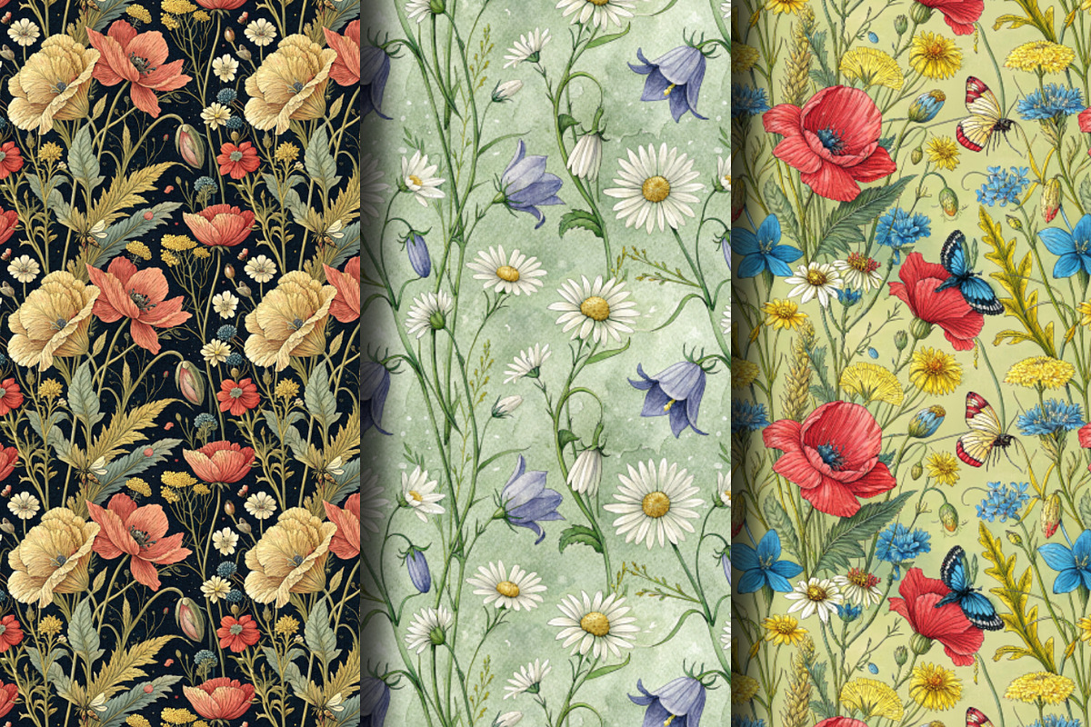 Seamless Pattern Set Meadow Motifs, a Pattern Graphic by Designs by Helen Trupak (Photo 1 of 8)