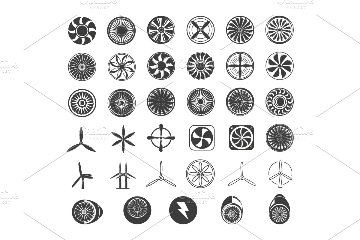 Turbines & Airplane Engine Icons Set, an Icon by Designfour