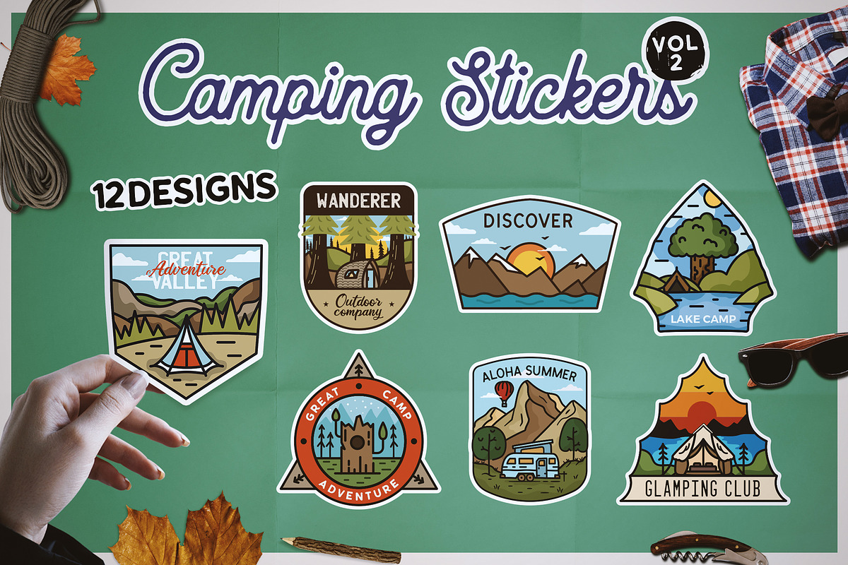 Camping Badges Stickers Pack Vol2, a Branding & Logo Template by JeksonGraphics (Photo 1 of 8)