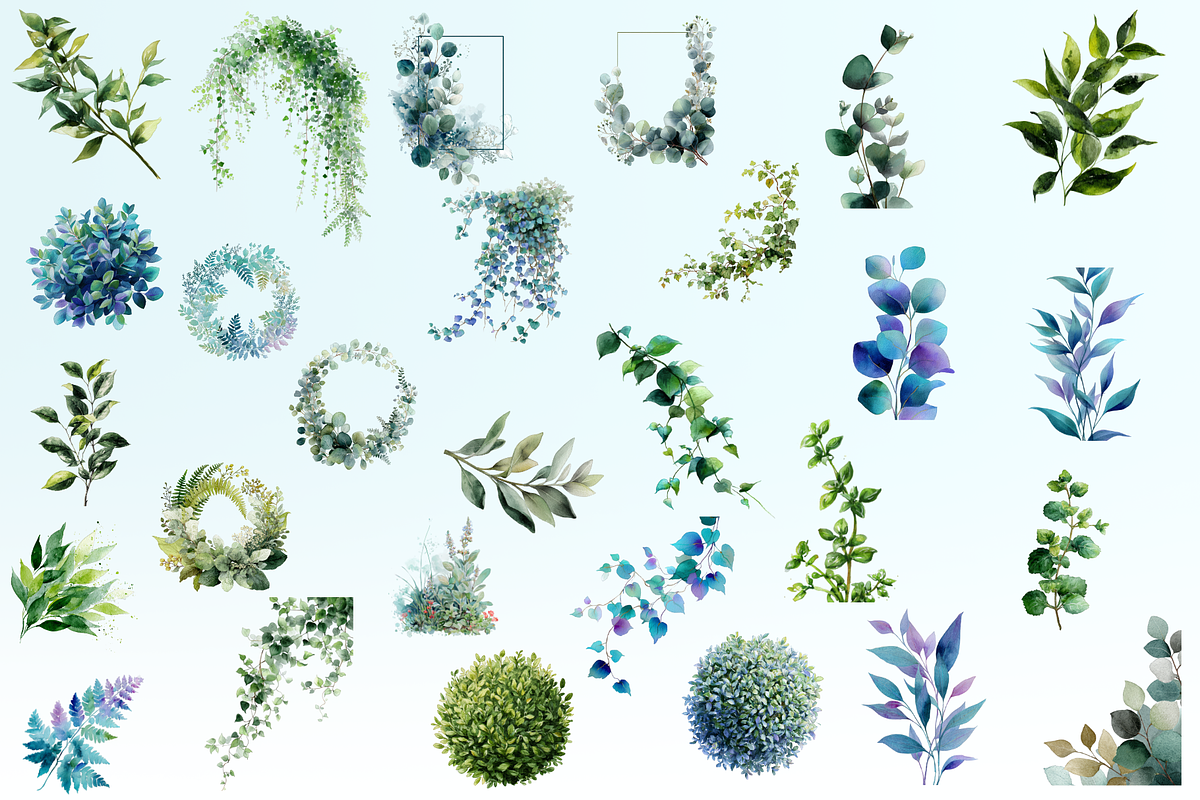 Secret Greens Watercolor Collection, a Decorative Illustration by Loony Dream Designs (Photo 4 of 7)
