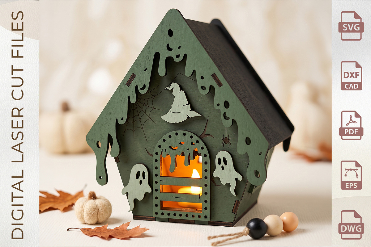3D Haunted House Lantern Bundle, an Object Graphic by WoodoraCut (Photo 2 of 6)