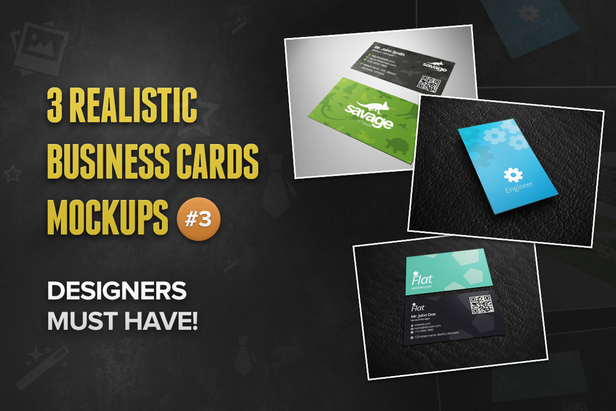 3 Realistic Business Card Mockups #3, a Print Template by Rafael Oliveira (Photo 1 of 4)