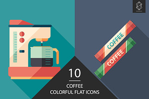 Coffee Flat Square Icon Set