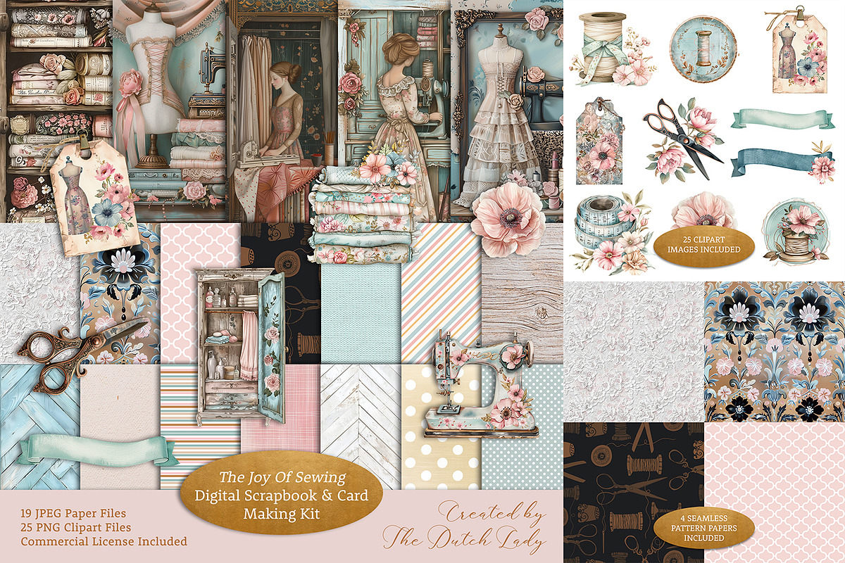 The Joy Of Sewing Scrapbook Kit, a Decorative Illustration by The Dutch Lady Designs (Photo 1 of 9)