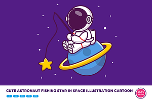 Cute Astronaut Fishing Star In Space