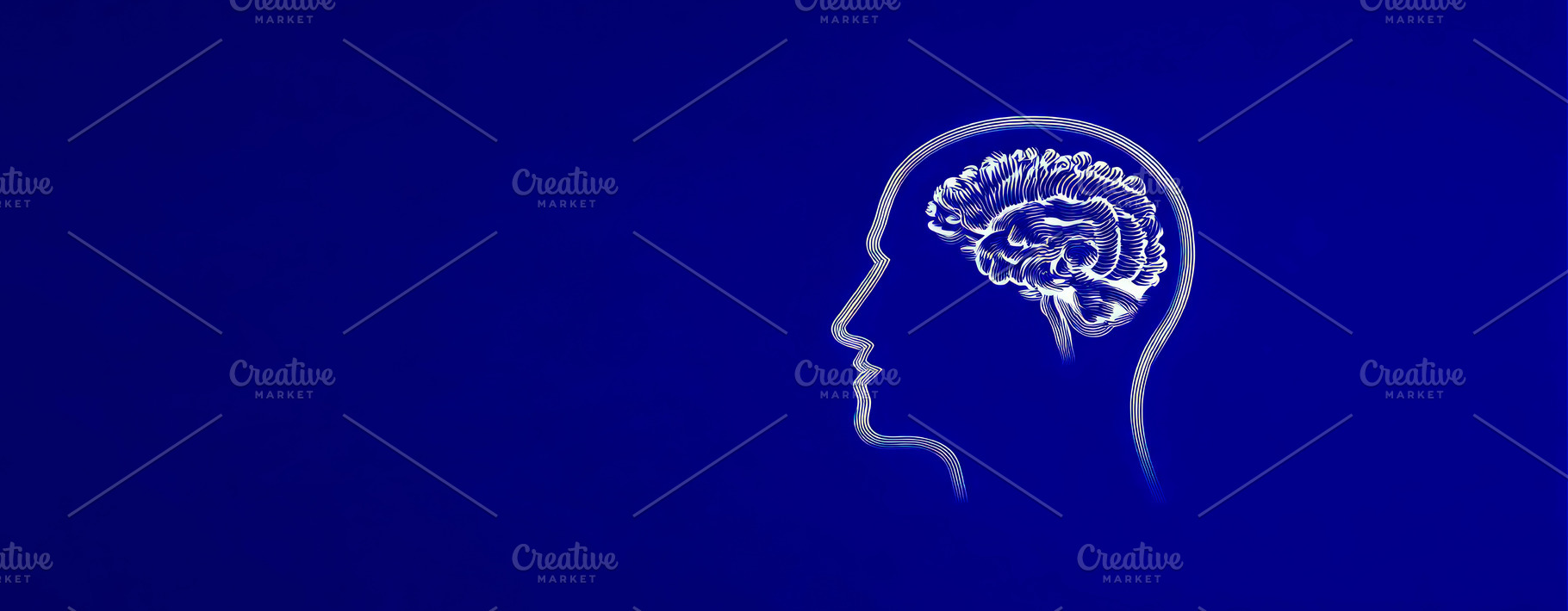 Human head silhouette with abstract brain illustration on blue b, a Health & Medical Photo by José Manuel Gelpi