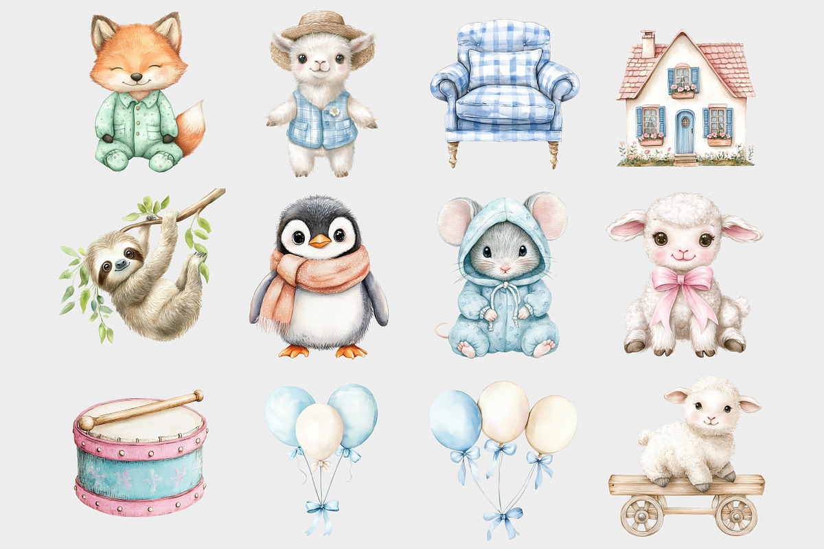 Watercolor Neutral Nursery Clipart, a Seasonal Illustration by Design Market (Photo 3 of 5)
