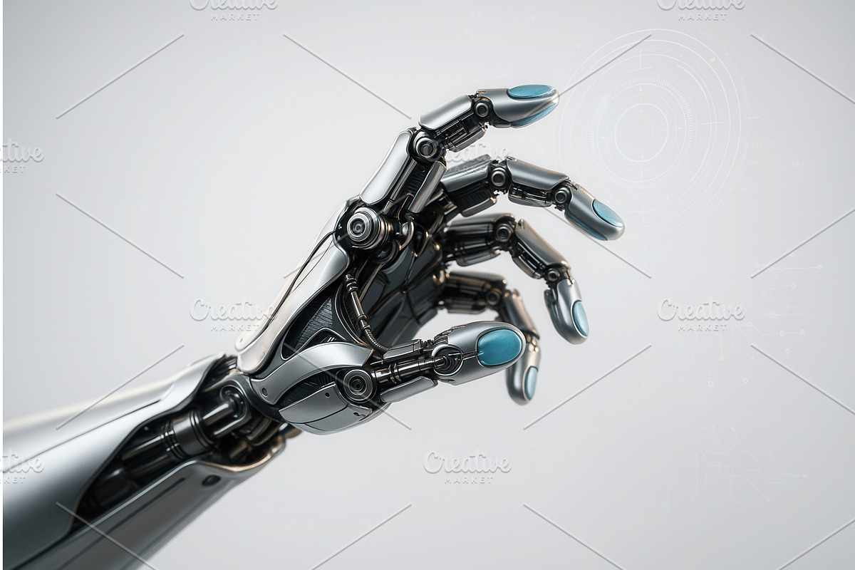 A detailed robotic hand with, a Technology Illustration by Sergey Kotenev