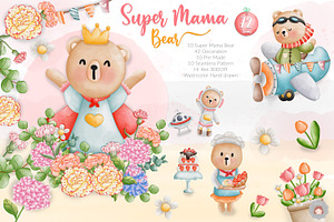 Watercolor Super Mama Bear Clipart