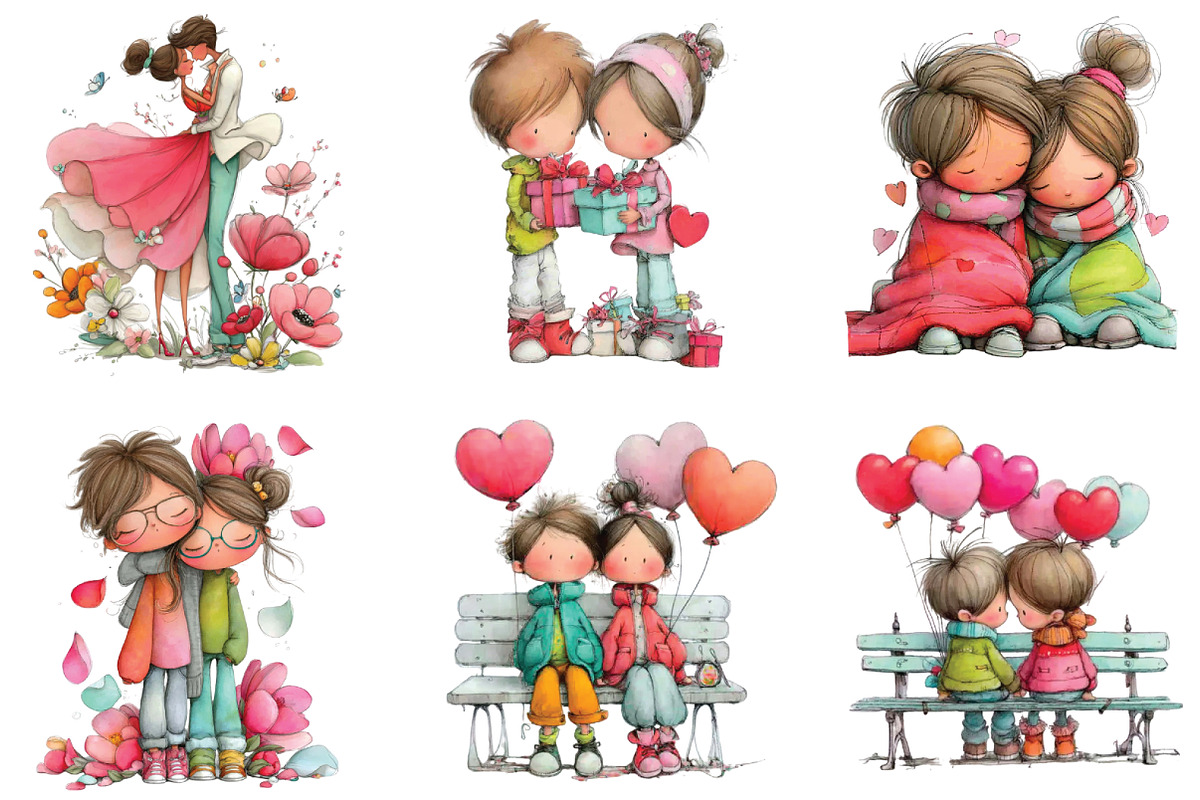 Watercolor Valentine Couple Clipart, an Illustration by CraftArtStudio (Photo 4 of 6)