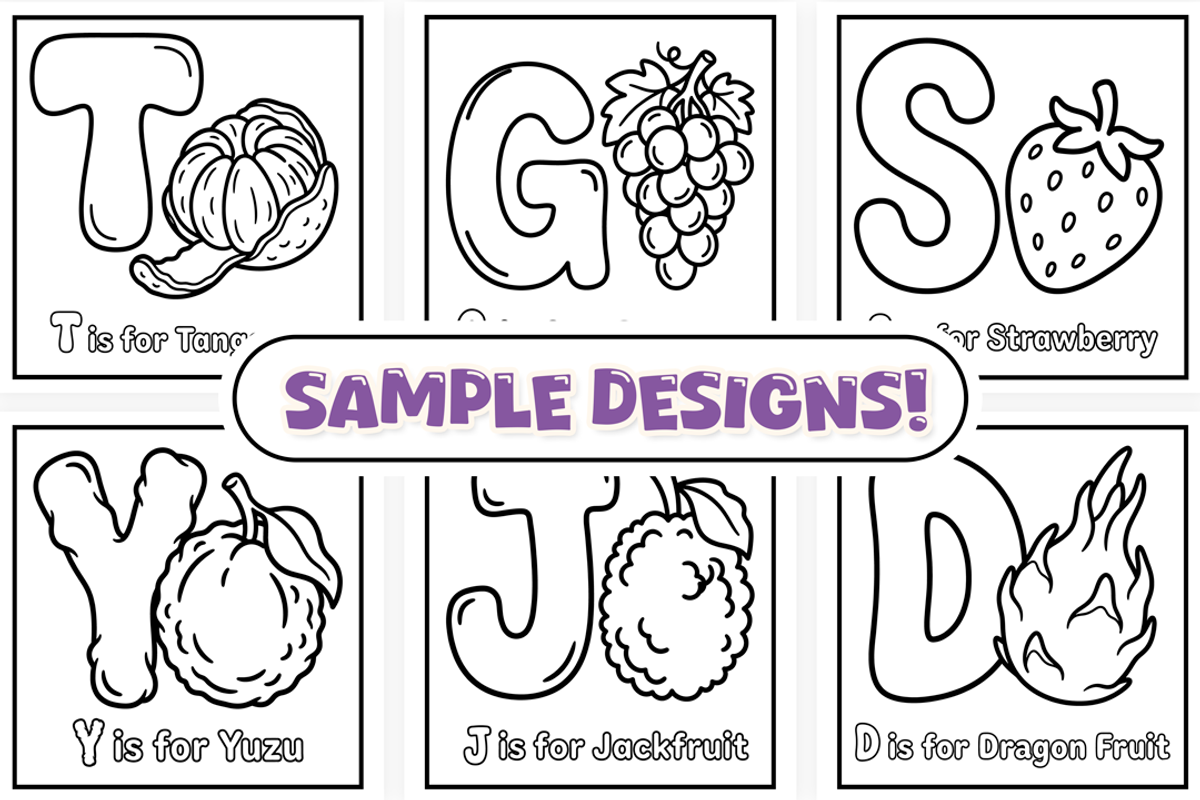 Fruit Salad ABC Coloring Book, an Education Illustration by Craftsbeefy (Photo 2 of 4)