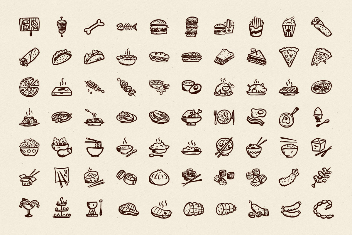 70 Hand-Drawn Meals Icons, an Icon by Hand-Drawn Goods (Photo 2 of 2)