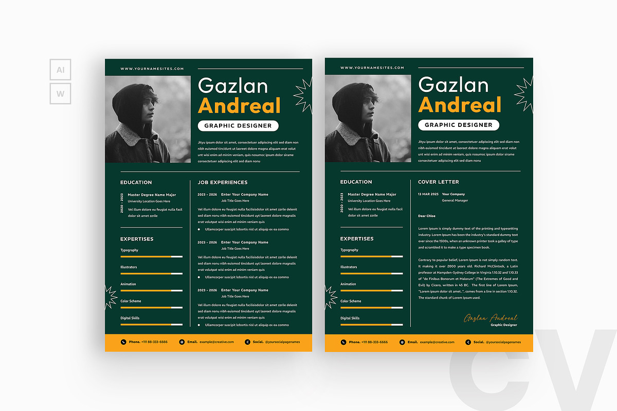 Green Background Resume CV, a Resume Template by iDoodle Studio