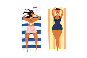 Women in swimsuits, sunbathing on, a Person Illustration by sceptical cactus