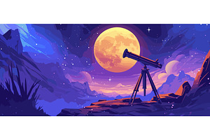 telescope on the rock. night starry, an Illustration by Stock-Smart-Start