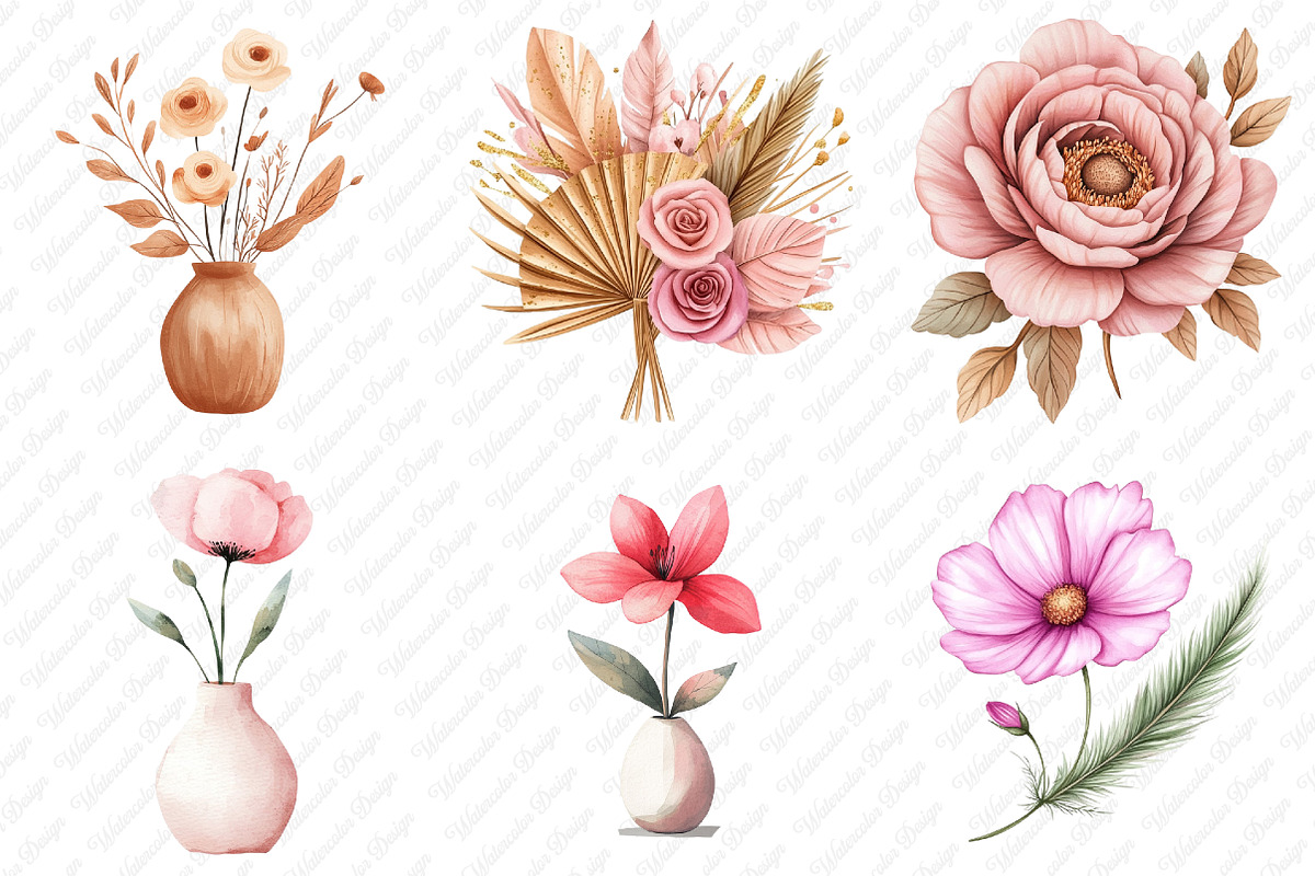 Boho Mother's Day Flowers Clipart, an Illustration by Watercolor design (Photo 4 of 13)