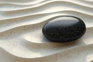 Black zen meditation stones on the beach sand, a Health & Medical Photo by AlyaAnd