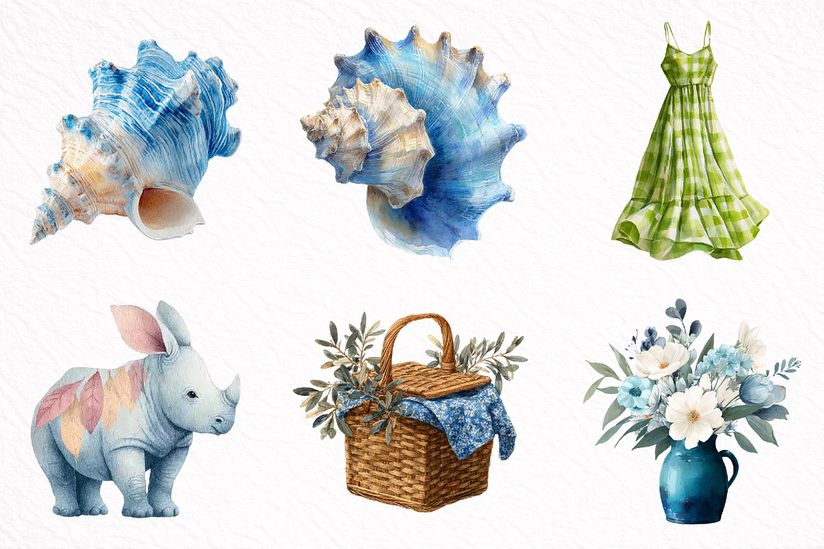 Watercolor Summer Coastal Clipart, an Illustration by DreamArtGraphic (Photo 2 of 8)