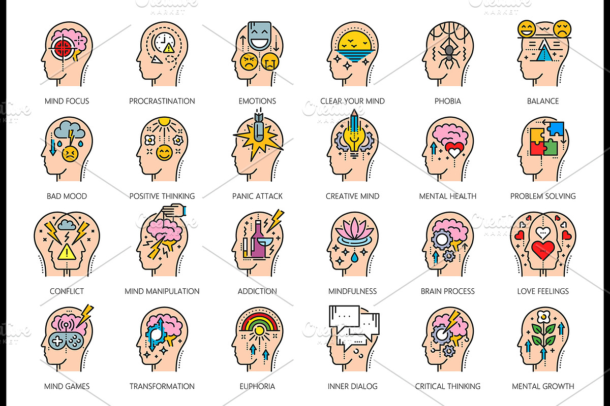 Psychology, mental health icons, a Healthcare Illustration by Vector Tradition (Photo 1 of 3)