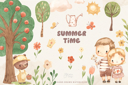 SUMMER TIME. Watercolor clipart, an Object Graphic by OlliArtDesign