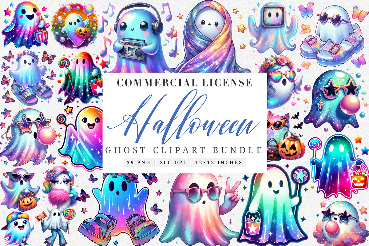 Retro Halloween Iridescent Ghost PNG, an Illustration by SinaCreation (Photo 1 of 6)