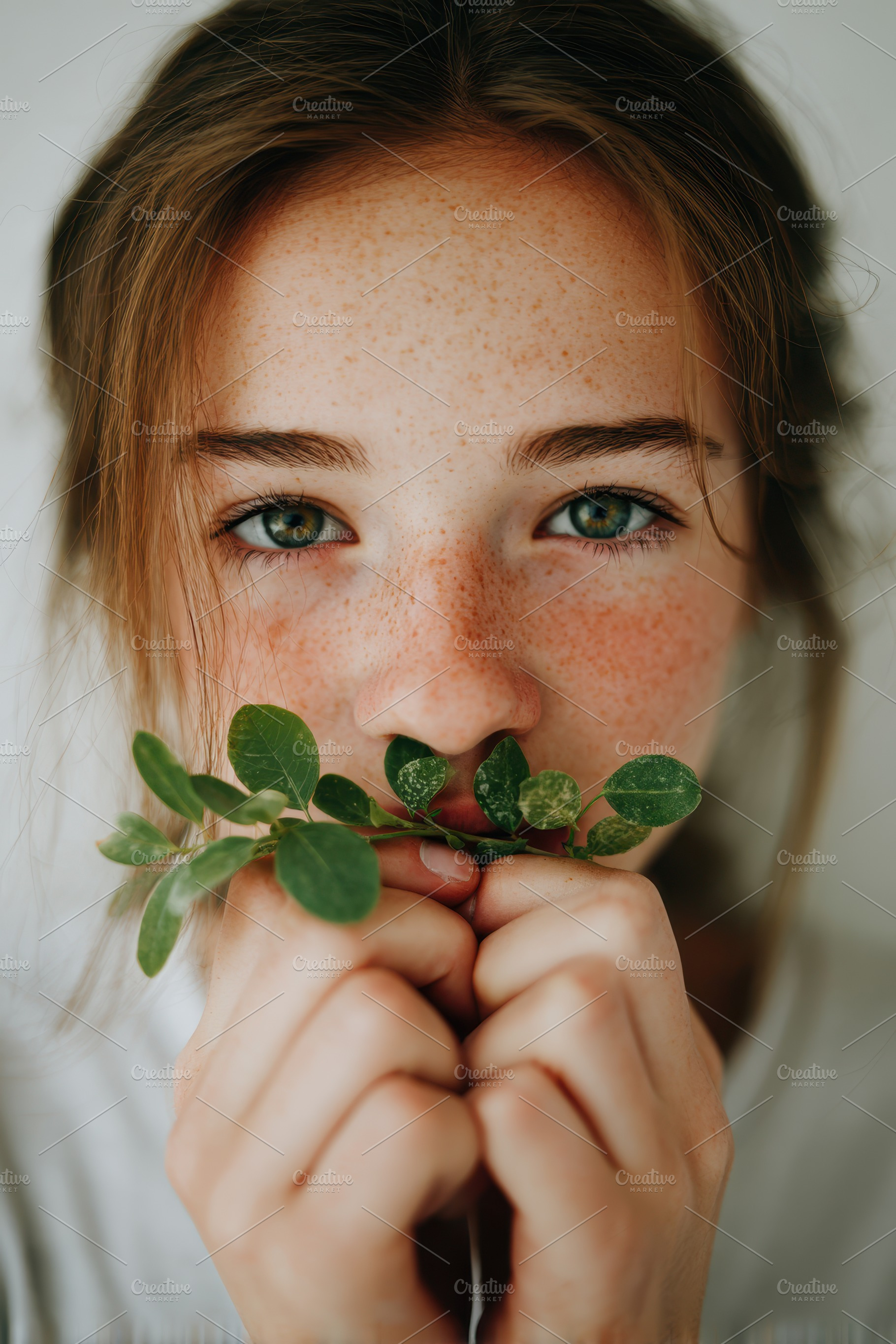 Young woman with plant portrait, a Person Photo by AlyaAnd
