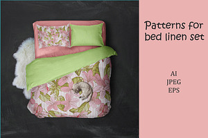 Bed linen seamless pattern set