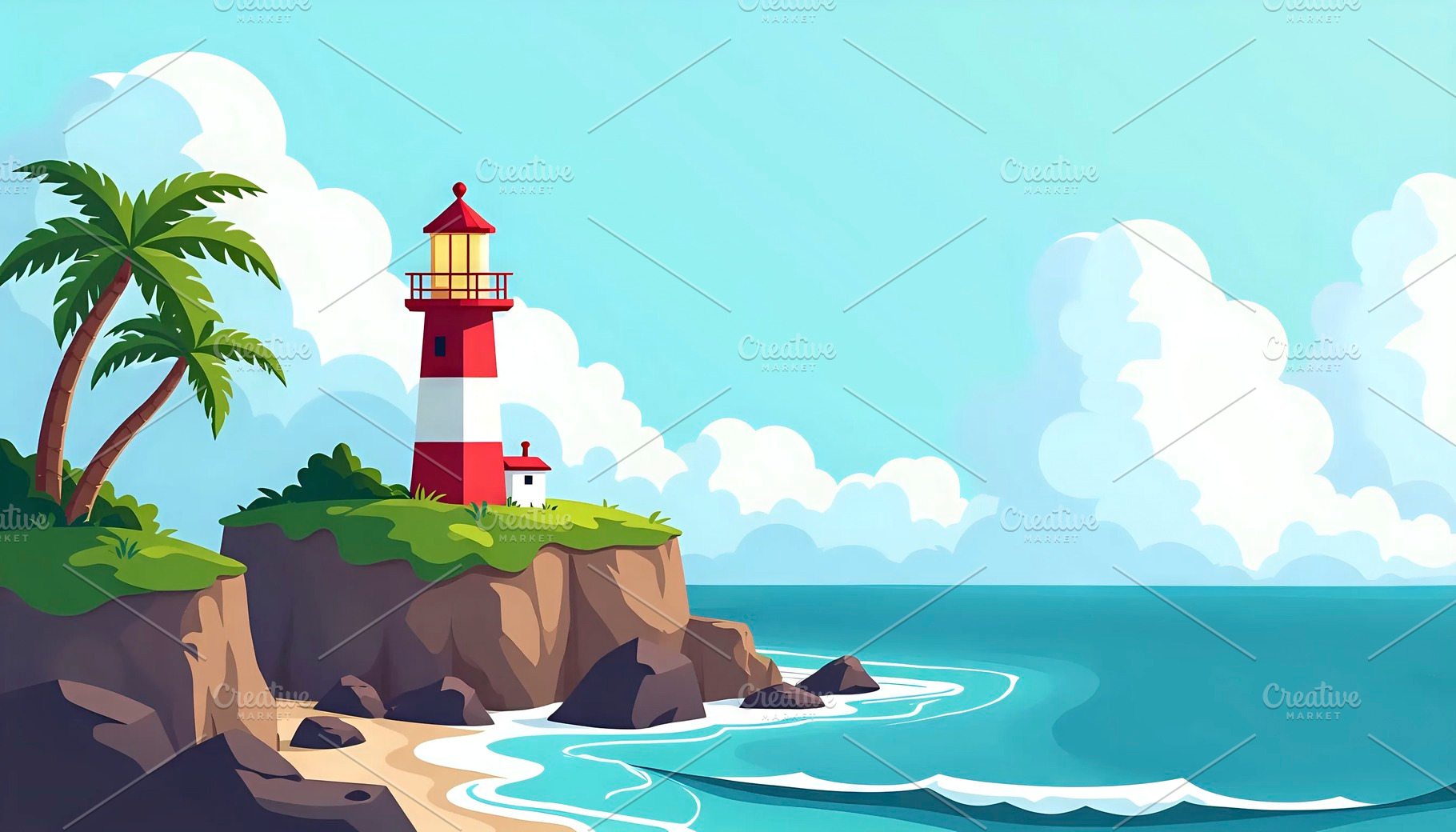 Island Lighthouse On Rocky Coastline, a Photo by LOGOCREATIVE