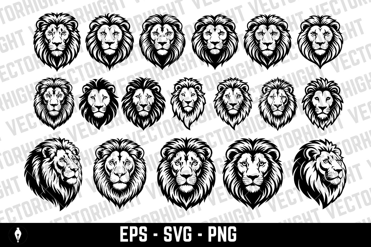 Illustration of a head of lion., an Animal Illustration by Vectorhight (Photo 1 of 3)