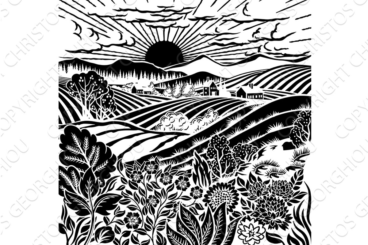 Fields Rolling Hills Farm Land, an Illustration by Christos Georghiou