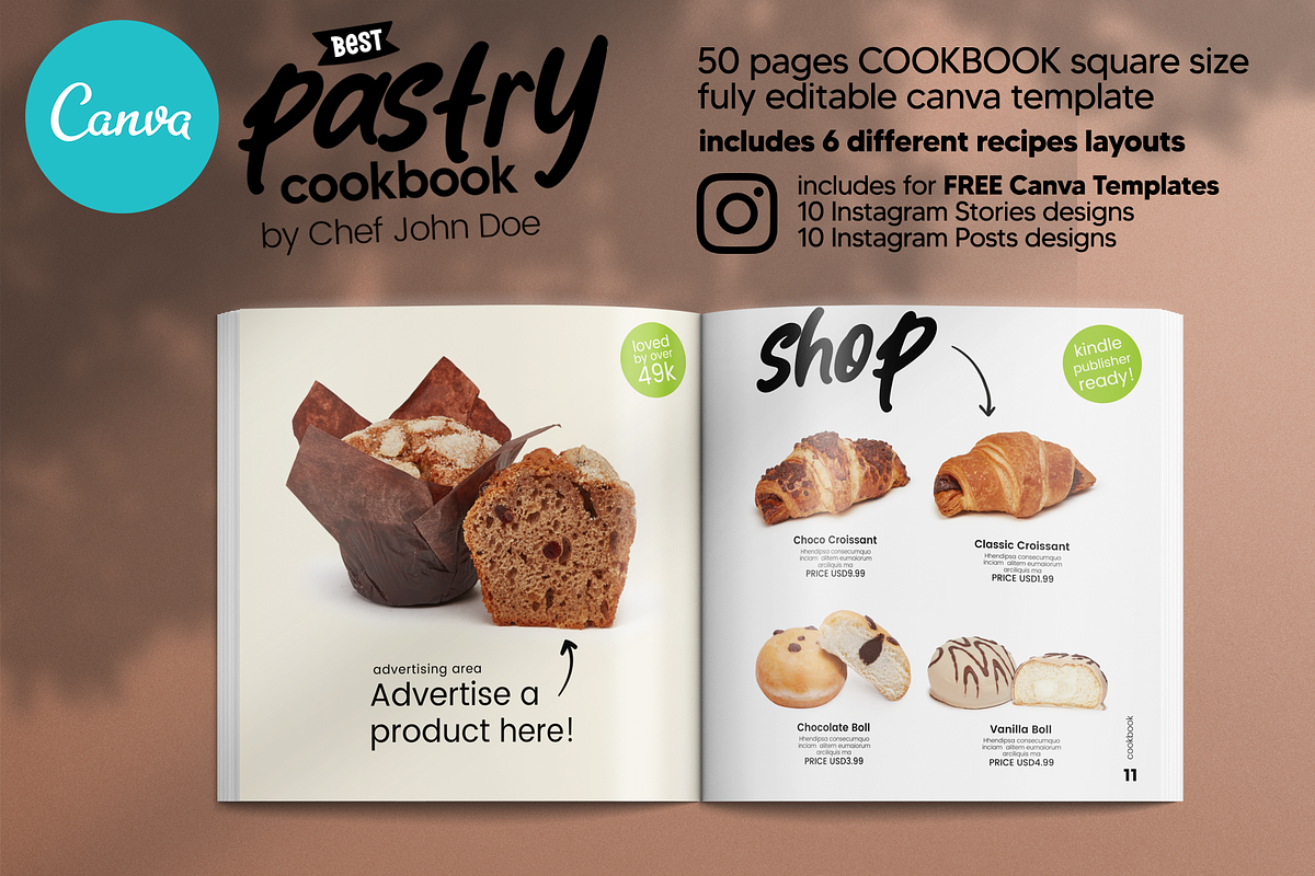 Canva Square Pastry Recipes Cookbook, a Magazine Template by DeLaGranSiete (Photo 7 of 12)