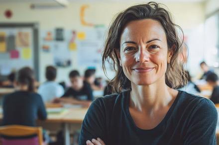 A Smiling Teacher in Classroom, a School & Education Photo by Virgo Studio