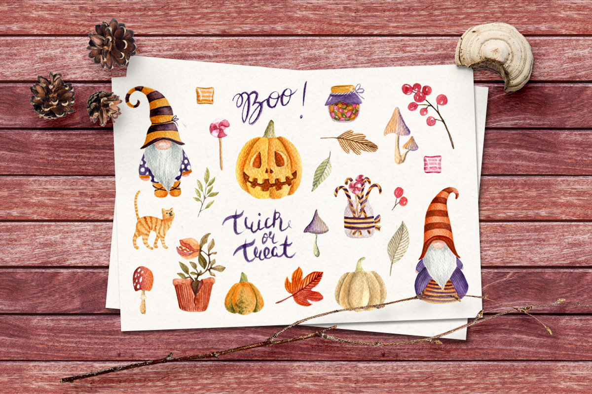 Halloween set. Watercolor gnomes, an Object Graphic by JuliaBadeeva (Photo 6 of 7)