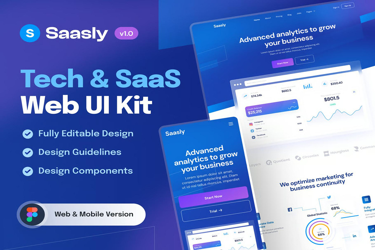 Saasly Tech SaaS Website and Mobile, an UI Kit Template by Creative Perspective (Photo 1 of 8)