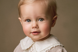 Child portrait featuring an innocent toddler with blonde hair an, a Photo by Studio ANNA