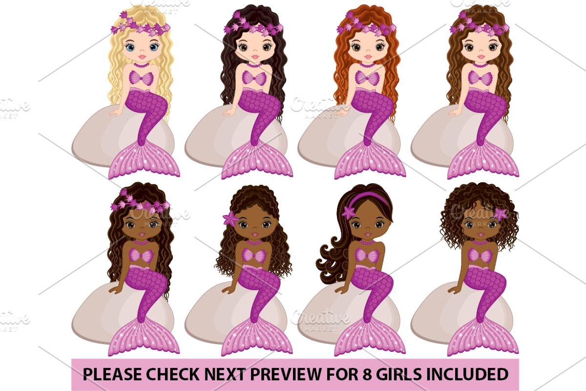 Vector Beautiful Mermaid Clipart, an Illustration by TheCreativeMill (Photo 5 of 6)