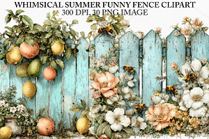 Whimsical Summer Funny Fence Clipart, an Illustration by Canvas Craft