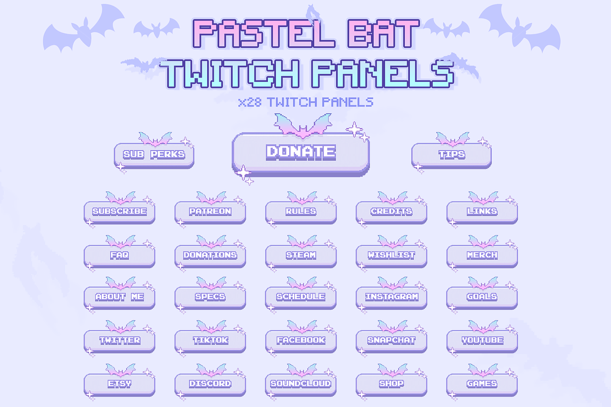 Pastel Goth Bat Twitch Panels, a Graphic by LazyBonesMarket