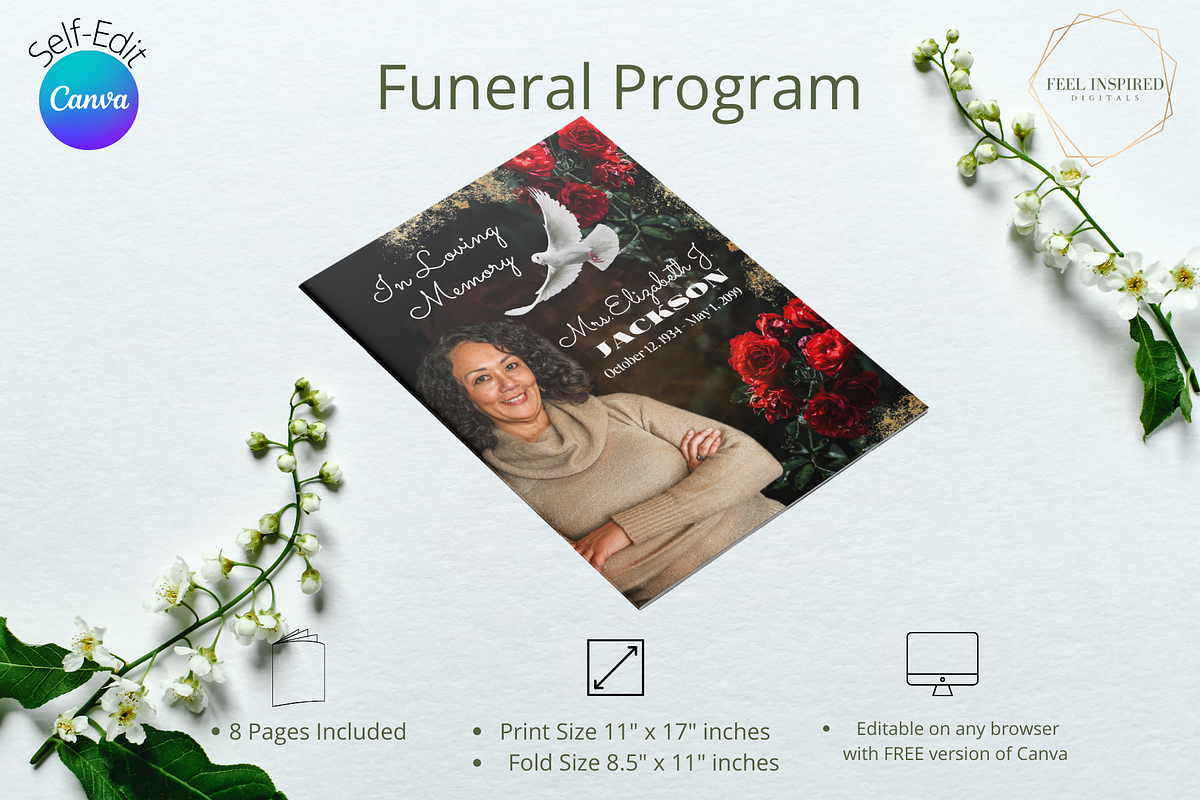 Funeral Program w/ Red Flowers, a Brochure Template by Feel Inspired Digitals (Photo 1 of 5)