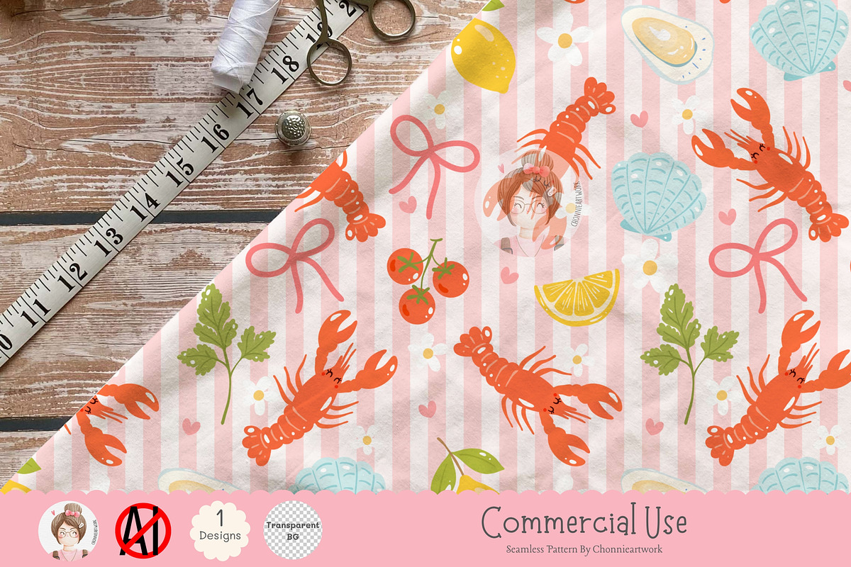 Coastal Lobster Seamless Pattern, a Pattern Graphic by Chonnieartwork (Photo 4 of 5)