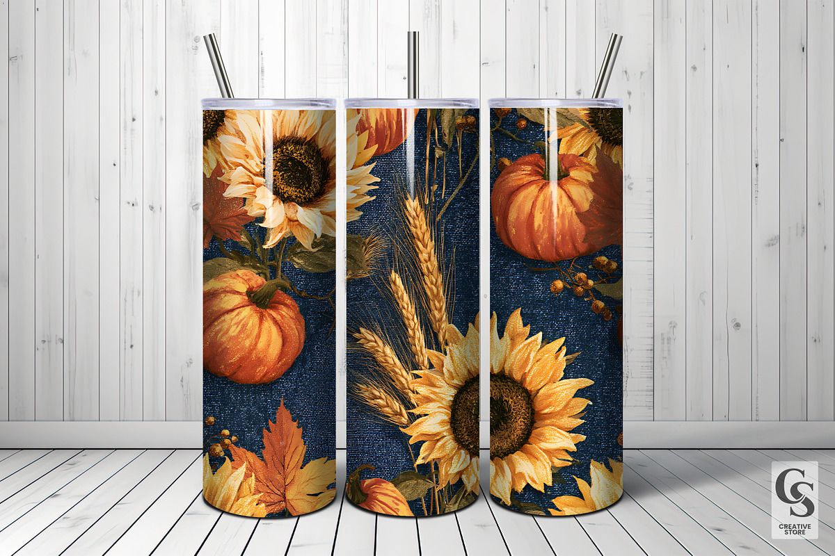 Denim Fall Sunflowers Digital Papers, a Pattern Graphic by Creative Store (Photo 5 of 5)