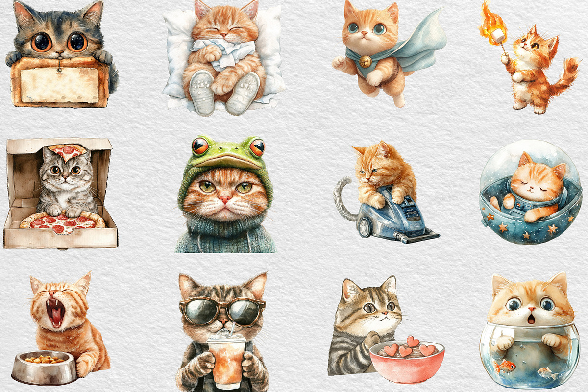 Funny Cat Clipart Quirky Cat Clipart, an Illustration by Black Bird Studio (Photo 4 of 6)