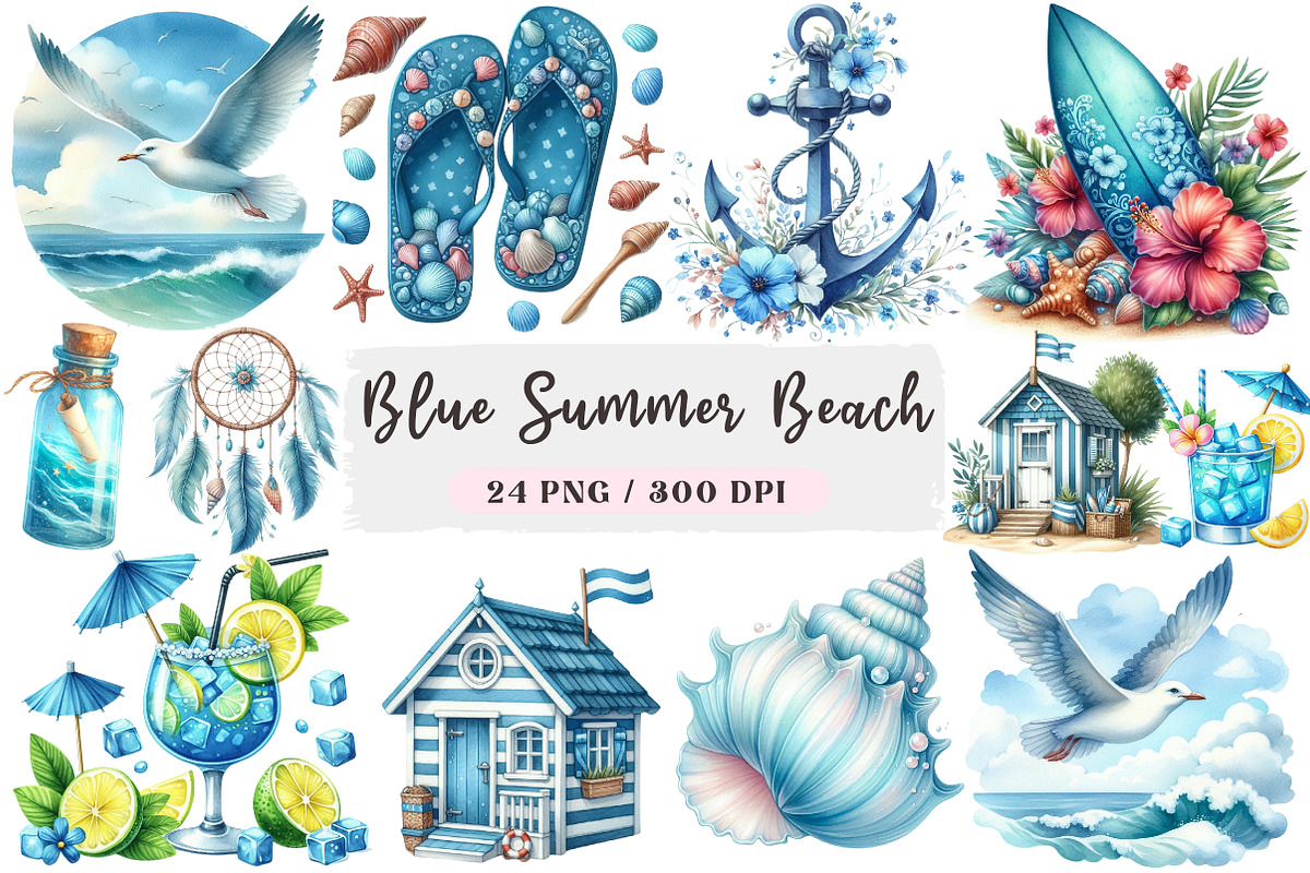 Blue Summer Beach Clipart, an Illustration by DreamArtGraphic (Photo 1 of 4)