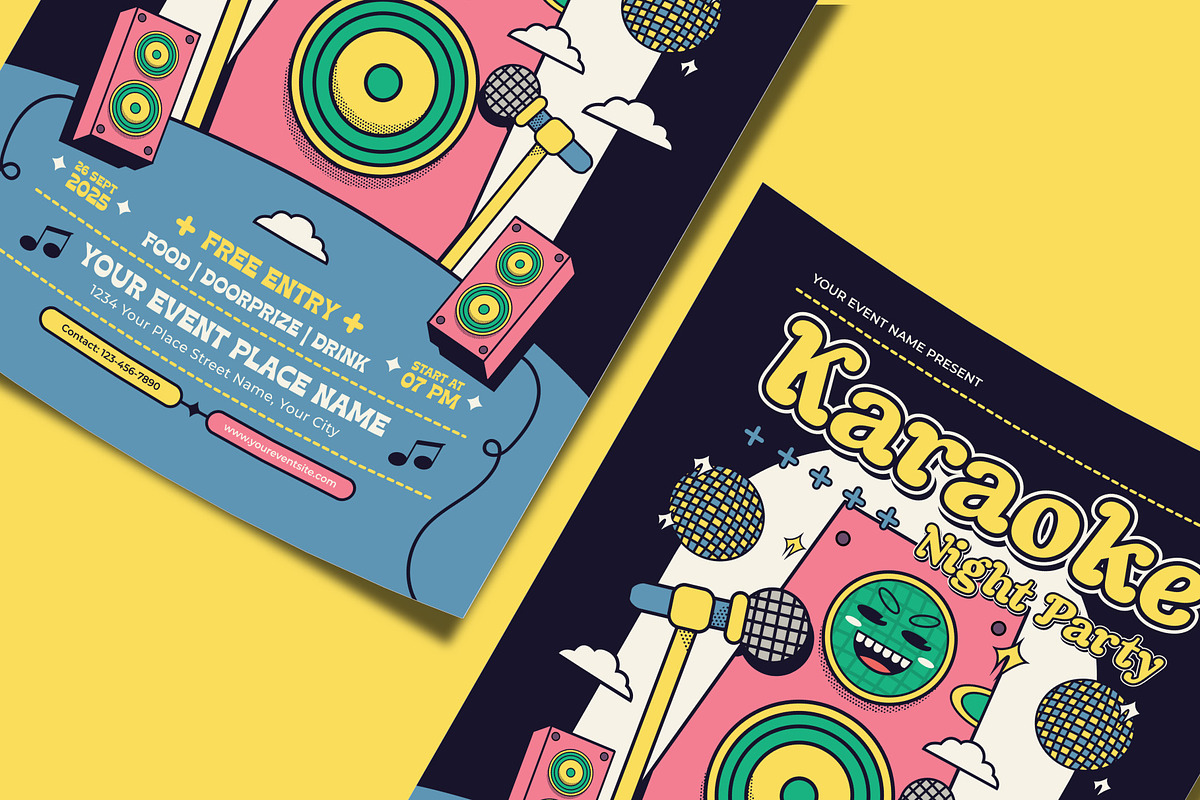 Retro Karaoke Night Party Flyer, a Flyer Template by Tiptop Graphic (Photo 3 of 5)