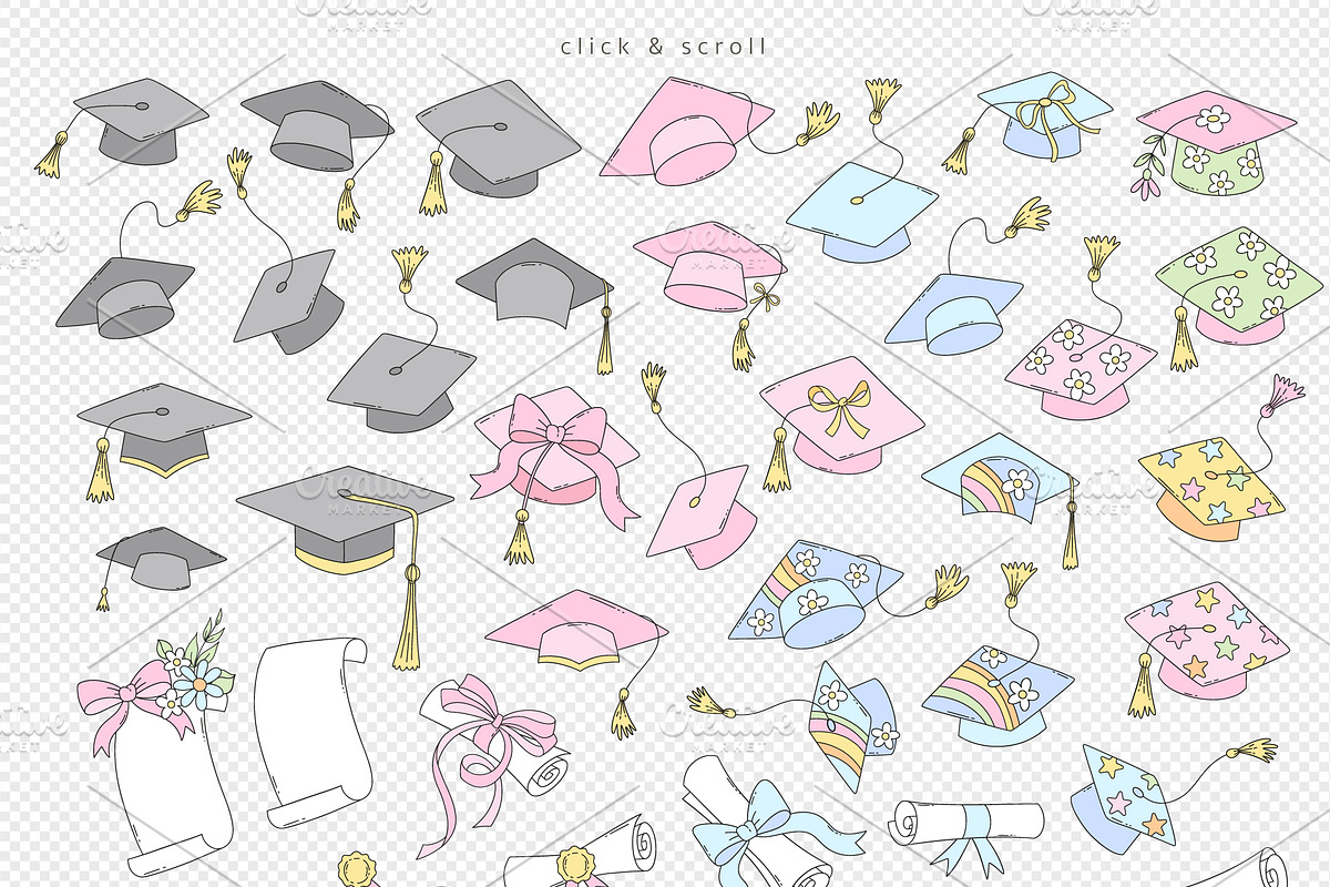 Groovy Graduation Party clipart set, an Education Illustration by @olga.angelloz (Photo 2 of 2)