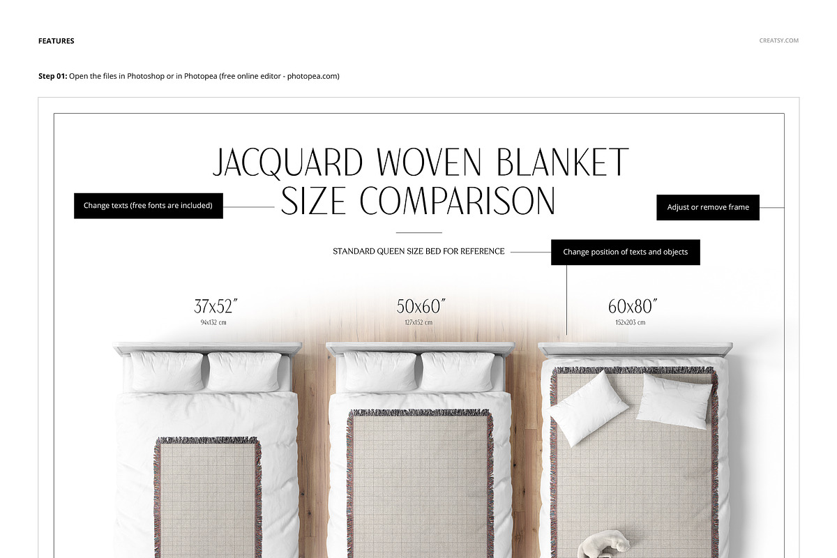 Woven Blanket Size Comparison Mockup, a Household Mockup by creatsy5 (Photo 5 of 9)