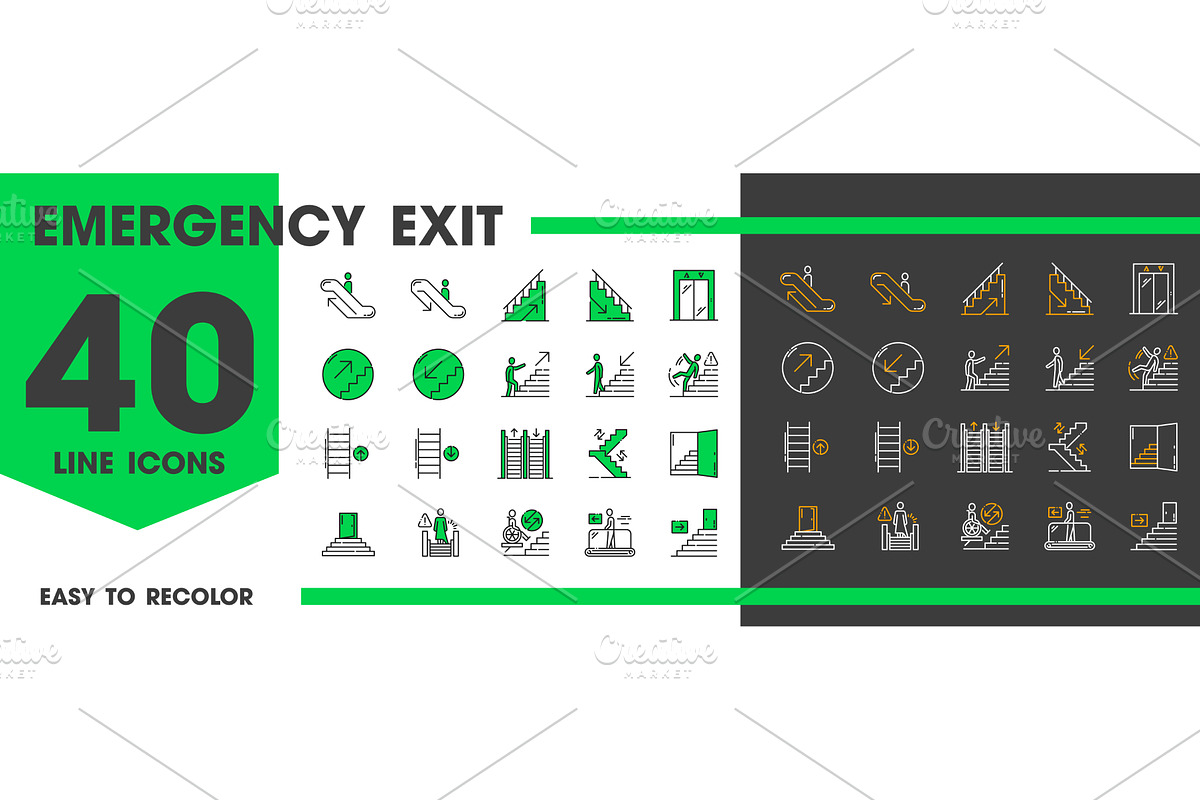Stairs escalator elevator exit icons, an Object Illustration by Vector Tradition