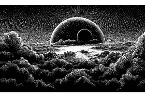 Planets dotwork. Earth moon alien, an Illustration by Stock-Smart-Start