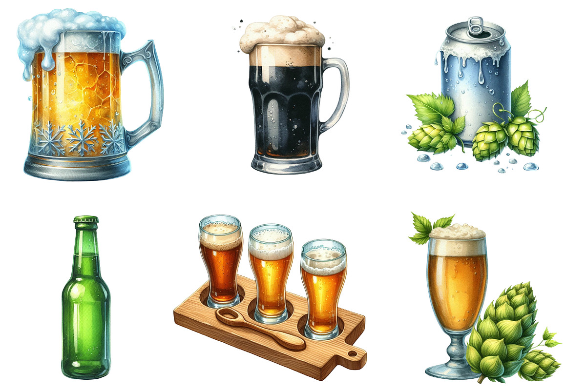Beer Watercolor Clipart, an Illustration by SinaCreation (Photo 2 of 5)