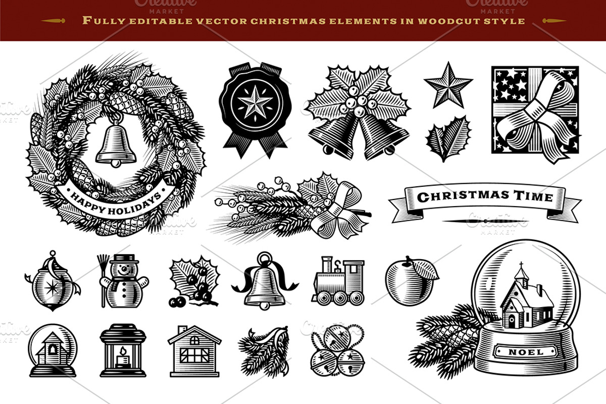 Vintage Christmas Set, a Decorative Illustration by Retro Graphics (Photo 2 of 2)